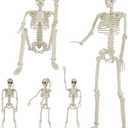 5 Pack Halloween Skeleton Decorations, 2 Pack 36" Full Body Joints Posable Skeleton with 3 Pack 16" Small Skeleton, Creepy Halloween Plastic Skeleton Decor for Haunted Houses Props, Garden, Graveyard