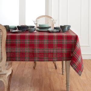 Solino Home Plaid Tablecloth 60 x 108 Inch - 100% Pure Linen Red Classic Tartan Plaid Table Cloth for Rectangle Tables - Machine Washable Tablecloth