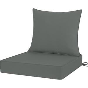 Outdoor Chair Cushions 24x24, Patio Furniture Cushions with Removable Cover, Outdoor Deep Seat Cushion Set with Ties and Handle, Waterproof Outdoor Cushions for Chair Sofa Couch, Dark Grey (24x24 Inch)