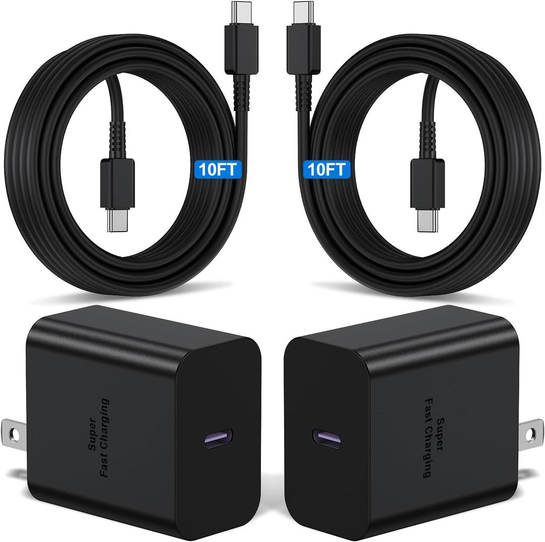 2Pack 45W Super Fast Charger Type C 10ft, USB C Wall Charging and Long Android Phone Charger Cable Cord for Samsung Galaxy S25 Ultra/S25 Plus/S25/S24+/S24 Ultra/S23 Ultra/S22 Plus/S21/Note 20/Note10+ (10feet)