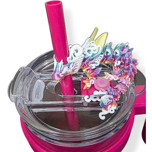 Butterfly Dragon Straw Buddy - Cute Straw Topper Compatible with Stanley Cup & Other Tumblers - Secure cover with Shimmering Body Design - Stanley Accessories (Butterfly)