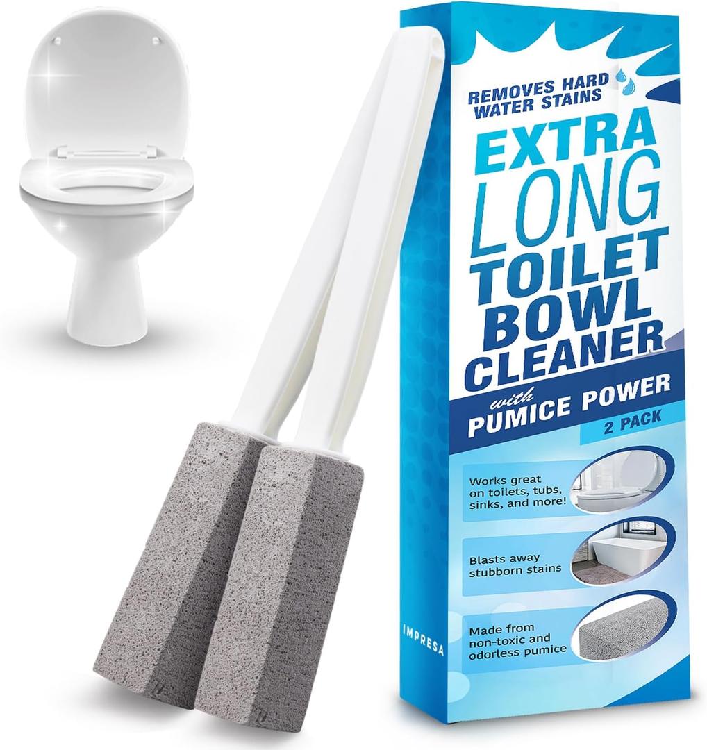 Impresa - 2 Pack Pumice Stone Toilet Bowl Cleaner with Extra Long Handle - Limescale Remover - Brush Wand for Bathroom - Also Cleans BBQ Grills, Tiles, Grout, and Swimming Pools (2 Count (Pack of 1))