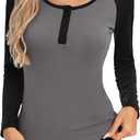 Kate Kasin Womens Henley Long Sleeve Shirts, Juniors Tops for Teen Girls, Cute Baseball Shirt School Trendy Clothes (Gray, XXL)