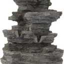 Tabletop Waterfall Fountain with Cascading Rock and LED Lights - Resin Tiered Stones for Office, Patio, and Home Decor by Pure Garden (Gray)