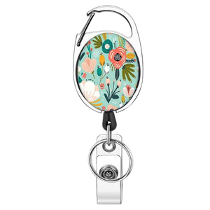 Heavy Duty Retractable Badge Reel with Carabiner Belt Clip Key Ring Cute ID Name Badge Reels for Doctor Nurse 3 Pack (Flower)