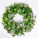 St Patricks Day Decorations Artificial Wreath Lucky Shamrock Clover Leprechaun Hat Beers Spring Summer Party Decor Outdoor/Indoor Farmhouse Front Porch Wall Window Door (Green)