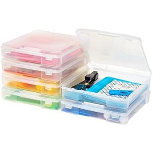 IRIS USA Fits 12" x 12" Paper, 5-Pack Thick Portable Plastic Scrapbook Paper Storage Cases Organizers with Built-in Handle for Art Craft Supplies Yarn File Documents Toys, Rounded Corner - Clear