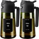 SWEET VIEW 2PCS Olive Oil Dispenser and Oil Sprayer  16oz/470ml Glass Light-Proof Oil Pourer for Kitchen Air Fryer, Cooking, Salad, and BBQ, with Stickers (Black&Black)