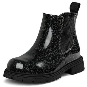 K KomForme Girls Glitter Ankle Boots Side Zipper Chelsea Booties Lug Sole (Little Kids), Black, Size 11