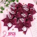 CN 8PCS 7" Breast Cancer Awareness Large Cheer Bows,Hot Pink Ribbon Cheerleading Bows Ponytail Holder for Girls, Glitter Cheer Hair Bows with Elastic Hair Tie for Competition (Pattern B)
