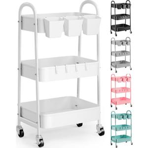 3 Tier Heavy Duty White Metal Rolling Cart with Lockable Wheels, Three Tier Roller Book Snack Cart, Utility Storage Organizer Carts for Kitchen, Bathroom, Garage, Baby Diaper, Craft, Art, Teacher 3 Tier Heavy Duty White Metal Rolling Cart with Lockable Wheels, Three Tier Roller Book Snack Cart, Utility Storage Organizer Carts for Kitchen, Bathroom, Garage, Baby Diaper, Craft, Art, Teacher