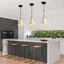 2 Pack Pendant Lights, White Pendant Lights Kitchen Island,Wood Dome Minimalist Industrial Ceiling Hanging Lights for Kitchen Island, Barn, Dining Room, Living Room, Bedroom