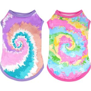 Tie Dye Dog Shirts for XXL Large Dogs Girl Female Pink Purple Sleeveless Tank Top Tee Clothes Vest Pet Apparel Streetwear Garment Lightweight Stretchable Outfit Pack of 2