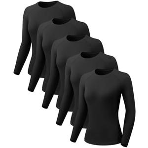 Mexholin 5 Pack Women's Compression Shirts Long Sleeve Workout Tops Dry Fit Athletic Baselayer Running Yoga Gym T-Shirt XXL