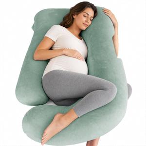 MOON PARK Pregnancy Pillows for Sleeping - U Shaped Full Body Maternity Pillow with Removable Cover - Support for Back, Legs, Belly, Hips - 57 Inch Pregnancy Pillow for Women - Green, Velvet Cover - 57 Inch