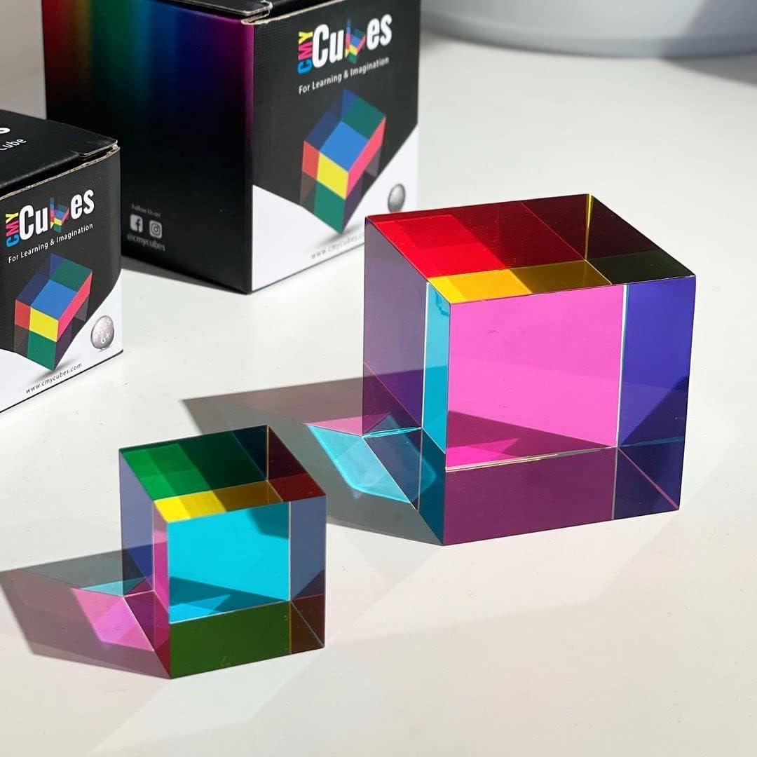 CMY Cubes Original (50mm) - Cyan, Magenta & Yellow Cube - Optical Color Cube - Teaches Subtractive Color Mixing for Ages 15+, Educational, Scientific, Physics & Kinetic Art Desk Object, STEAM