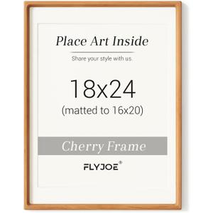 18 x 24 Poster Frame, USA-Sourced Natural Cherry Wood Picture Frame with Tempered Glass, Handcrafted Rounded Corner 18x24 Wooden Frame Matted to 16x20 Photos, Horizontal or Vertical Wall Mounting, 18x24, 1P
