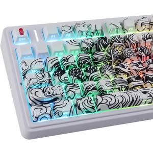 Tsungup PBT Keycaps, 138 Keys Custom Cool Dragon Pattern Side Printed Keycaps, Cherry Profile Key Caps Keyboard Keycap Set for 60% 65% 75% 80% 100% MX Switches Mechanical Keyboard(White)