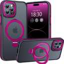 Magnetic Case for iPhone 14 Pro Max, with Invisible Ring Stand, Military Drop Protection, Shockproof Anti-Fingerprint Matte Protective Cover for iPhone 14 Pro Max, Hot Pink