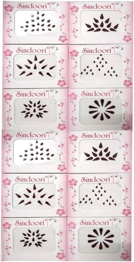 Sindoori Traditional Collection Assorted Design Maroon Colour Bindi for Womens, Girls - 12 Flaps