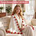 Handmade Knitted Crochet Flower Bouquet Blanket 63in, Birthday Gifts for Women, Anniversary, Wedding, Romantic Gifts for Wife Girlfriend Mom Sister Friends, Throw Blanket, Home Decor