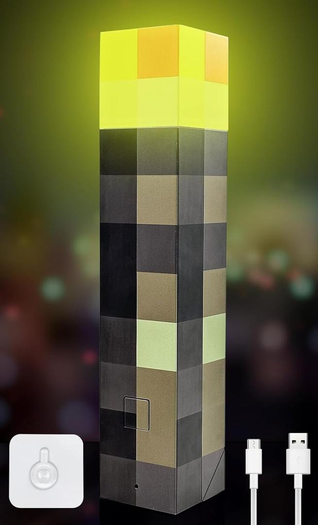 Light-up Wall Torch Lamp, 7-Color Night Light, Rechargeable Night Lamp, Hand Held & Wall Mountable Table Light, Costume Cosplay Nightstand Lamp for Room Decor for Boys, Brown