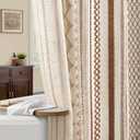 NDDYCU Boho Linen Shower Curtain for Bathroom,Brown Striped Print and Twine-Inspired Woven Center,72" W x 72" L