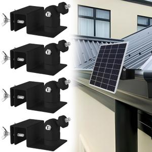 4 Pack Solar Panel Gutter Mount for Ring, Arlo, Blink Solar Panels, No-Drill Adjustable Aluminum Bracket with 360 Swivel & 180 Tilt for Outdoor Wireless Cameras, Black