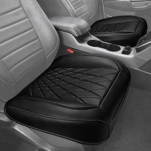 CAR PASS 2 Pack Leather Front Car Seat Covers, Bottom Seat Covers Full Wrapped with Storage Pocket, Anti-Slip Leather Seat Protectors,Waterproof Seat Cushion Pad Universal Fit Sedan SUV Truck, Black (Two Pieces Bottom, All Black)
