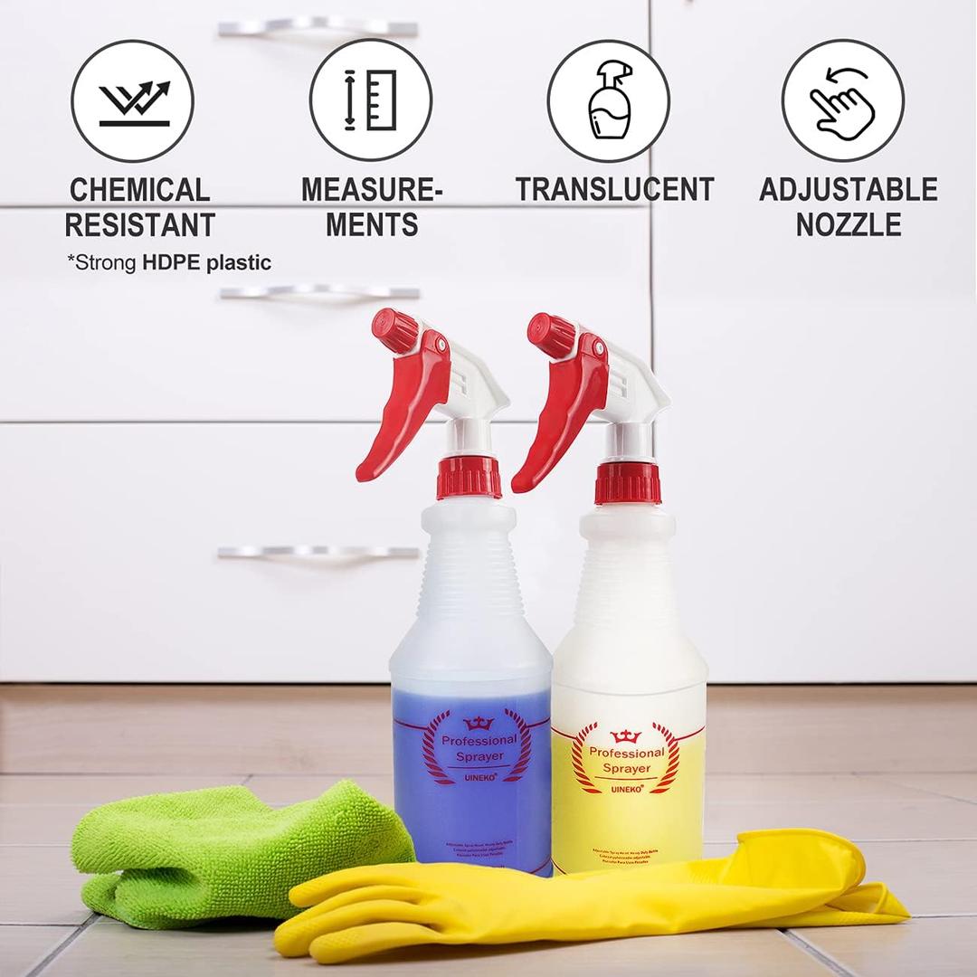 Plastic Spray Bottle (2 Pack, 24 Oz, All-Purpose) Heavy Duty Spraying Bottles Leak Proof Mist Empty Water Bottle for Cleaning Solution Planting Pet with Adjustable Nozzle and Measurements
