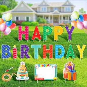 Remiawy Happy Birthday Yard Sign with Stakes - 16pcs Happy Birthday Yard Sign, Personalized Yard Birthday Signs Colorful Weatherproof Birthday Lawn Sign for Outdoor Yard Decorations Garden Party