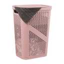 Mind Reader Slim Laundry Hamper with Lid, 60L Clothes Basket, Ventilated Plastic, Pink