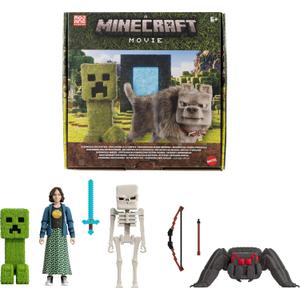 Mattel Minecraft Story Set with 4 Action Figures & 3 Accessories, Overworld Encounters Pack Inspired by a Minecraft Movie, Toy Collectible (Multicolor)
