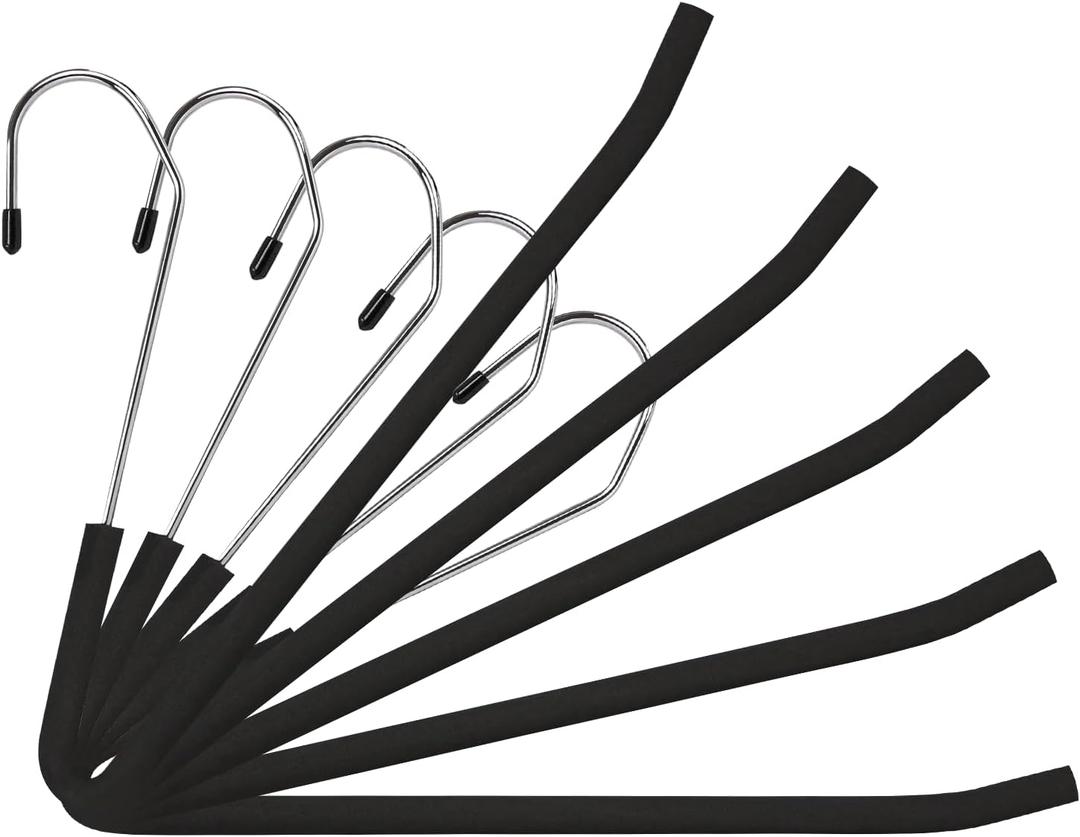 Spring Fever Space Saving Open Ended Heavy Duty Chrome Plating Non Slip Friction Foam Coated Slack Pants Trousers Hangers Black 5