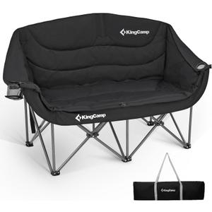 KingCamp Double Camping Chair, Oversized 880lbs Heavy Duty Loveseat for Adults Portable Folding XL 2 Person Couch Padded Comfortable Two Seat with Cup Holder for Outdoor Lawn Backyard, Black