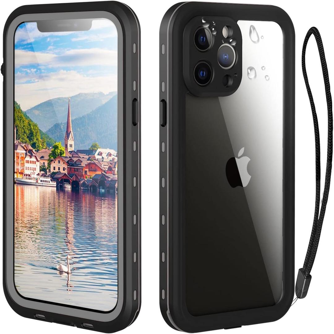 Waterproof Phone Case Compatible with iPhone 13 Pro Max, IP68 Waterproof Shockproof Dust-Proof Phone Case with Built in Screen Protector, Full Body Protective Case (Black, iPhone 13 Pro Max)