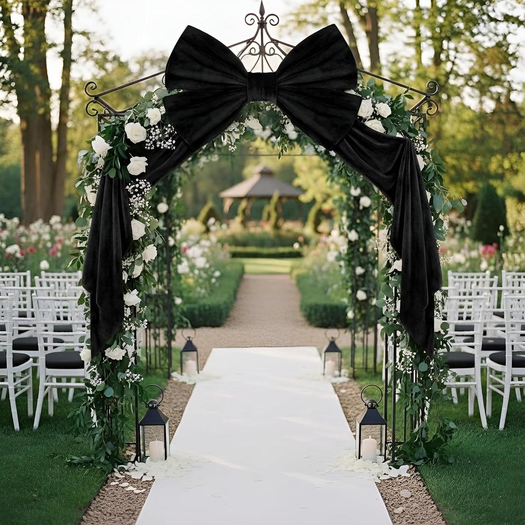 Giant Bow Decorations 40 x 80 Inch Big Bows with Long Streamers Extra Large Tie Velvet Decoration for Backdrop Door Wall Wedding Birthday Baby Shower Valentines Day Coquette Party(Black)