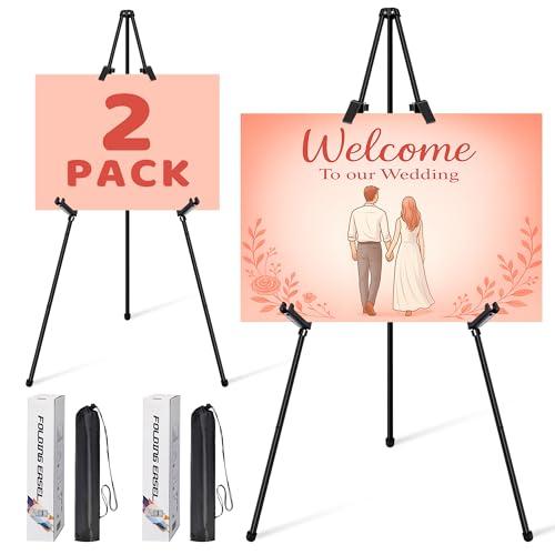 VAIIGO 2Pack Black Easel Stand for Sign & Poster - 63" Adjustable Metal Display Easels for Wedding Welcome Signs, Painting, Canvas, Art & Picture - Portable Folding Tripod with Carry Bag, Holds 5 Lbs