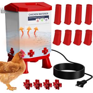 Nexum 3-Gallon Heated Chicken Waterer  All-Season Poultry Drinker with 4 Nipples and Stand, Keeps Clean & Unfrozen, Easy-Fill, Low Maintenance for Chickens, Ducks & Quail (Red, 12L) (Red, 12L)