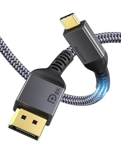 Maxonar VESA Certified USB C to DisplayPort 1.4 Cable (8K@60Hz/4K@144Hz) 32.4Gbps Uni-Directional Adapter Nylon Build HDCP, G-Sync for iPhone 17/16,MacBook Pro/Air,Odyssey G8/G9-6.6FT/2M