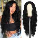 26 Inch Long Black Wig for Women | Middle Part Culy Wavy Wig | Heat Resistant & Natural Looking | Lightweight Synthetic Hair for Daily Use, Halloween, Cosplay