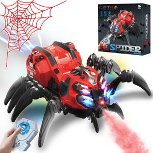 Remote Control Spider Toy, Robot Spider with 2.4 GHz Remote Controller, RC Spider Stunt Robot with Spray/Lights/Music, Realistic Spider Gift for Boys Girls, Halloween, Christmas, Toys for Party Prank (Red)