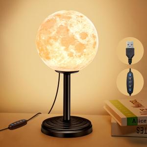 Moon Lamp LED Night Light - Dimmable Bedside Lamps Small Modern Bedroom Lamp LED Desk Light with 25 Lighting Modes 3D Printed Realistic Moon Surface - Perfect for Girls Boys Kids Birthday (Gold)