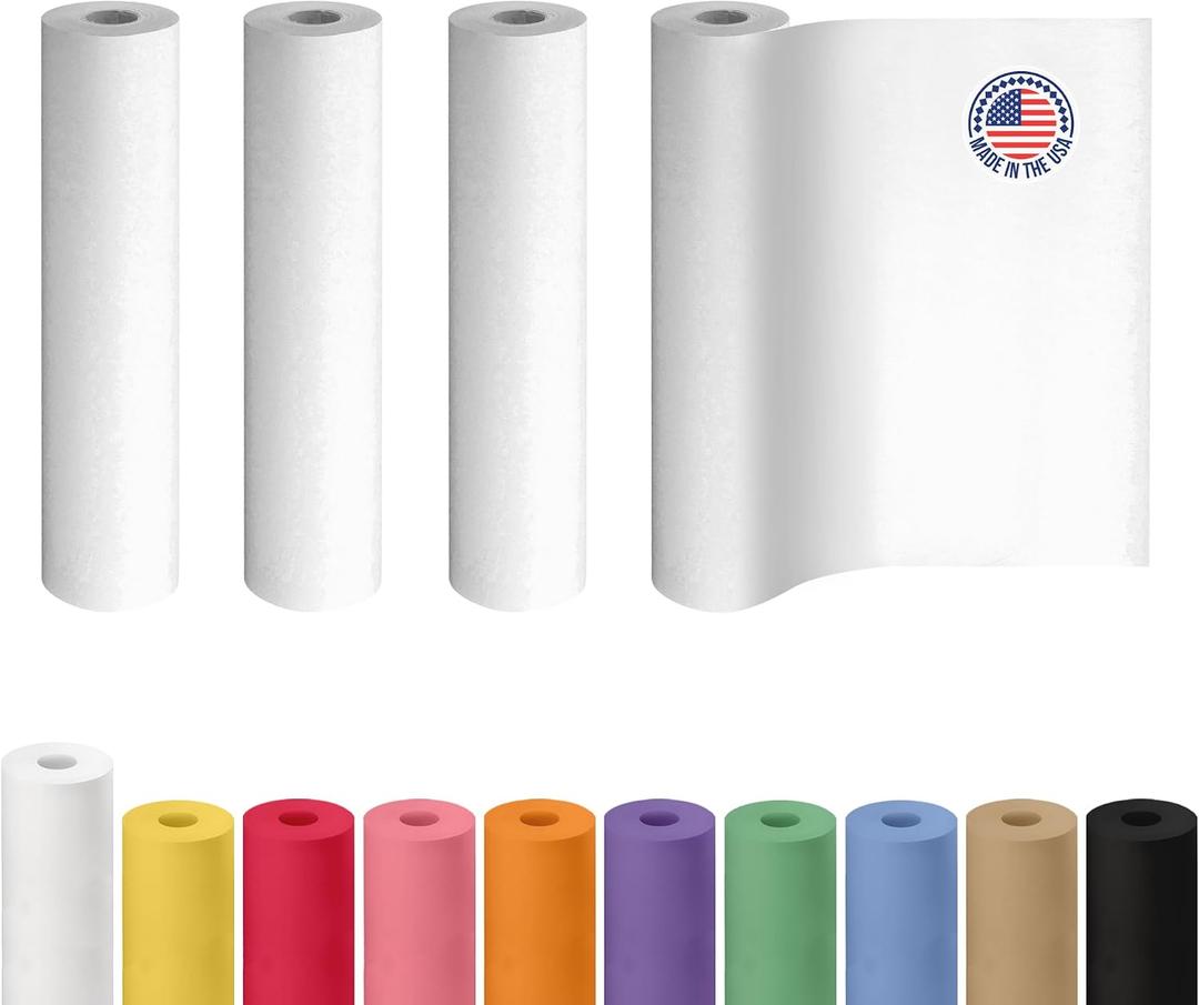 White Paper Roll 24" x 1200" (100 feet), Pack of 4 - USA-Made Quality White Kraft Paper 50lb Thickness for Packing, Shipping & Crafts/Arts - 100% Recyclable Natural Wrap Material by IDL Packaging