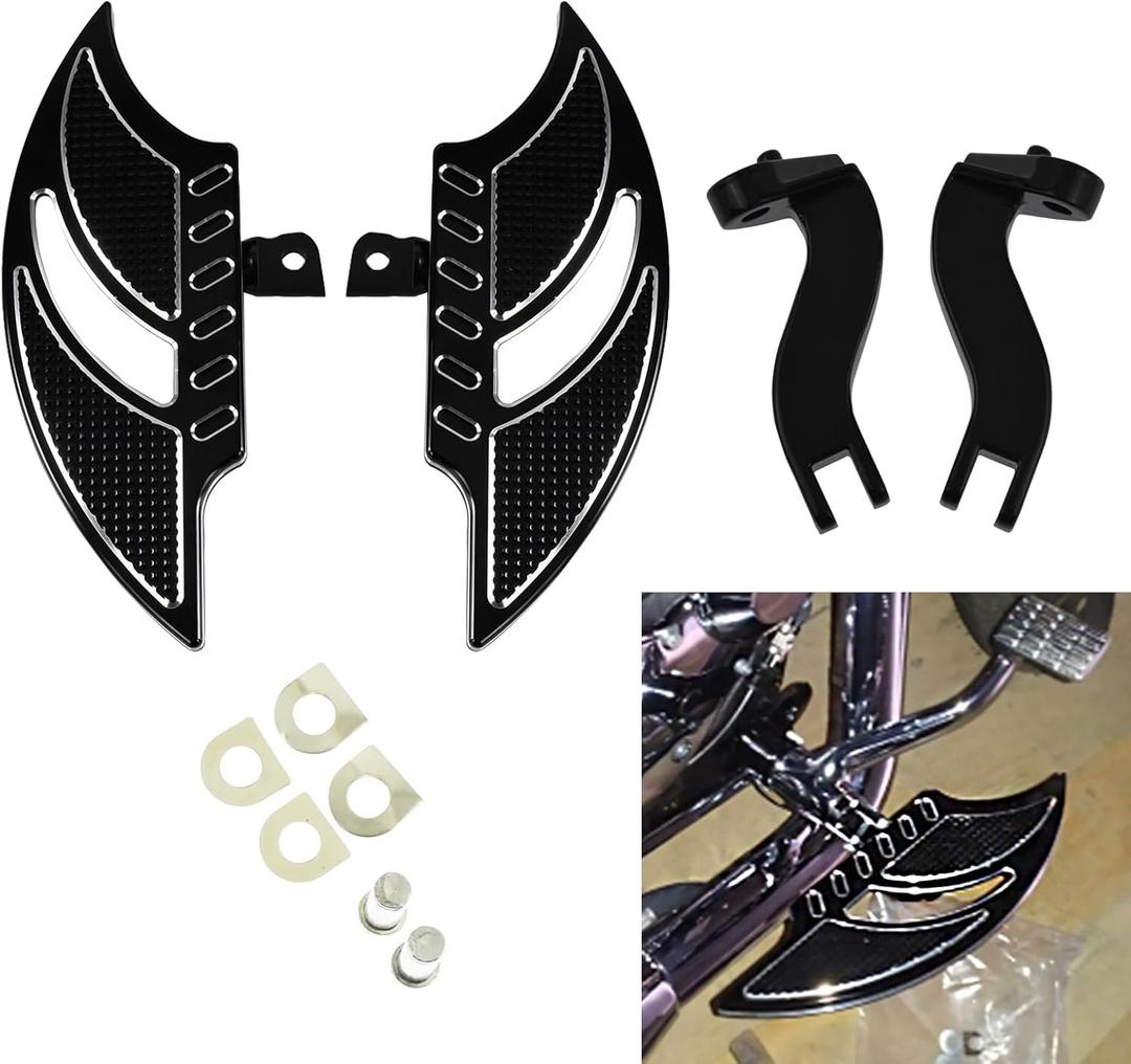 HDBUBALUS Motorcycle Floorboards Rear Passenger Foot Pegs Pedals + Brackets Mounting Kit Fit for Harley Touring Electra Road Glide Dyna Sportster
