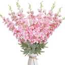 8PCS Delphinium Artificial Flower 34.6'' Pink Silk Flowers Long Silk Larkspur Flowers Plant Floral Faux Bouquets for Tall Vase Wedding Floral Arrangements Floor Home Garden Outdoor Decor
