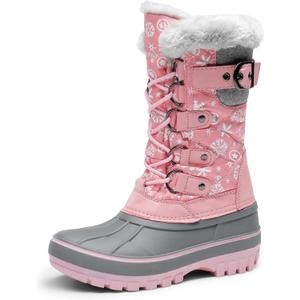 DREAM PAIRS Boys Girls Snow Boots Water-Resistant Outdoor Warm Cozy Anti-Slip Mid Calf Faux Fur Lining Insulated Winter Shoes, Size 5 Big Kid, Pink