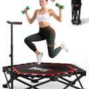 42" Foldable Mini Trampoline- 450lb Capacity Fitness Rebounder w/3-Level Adjustable T-Bar, Adults Workout Trampoline, Non-Slip Pad | Foldable Design for Home/Gym