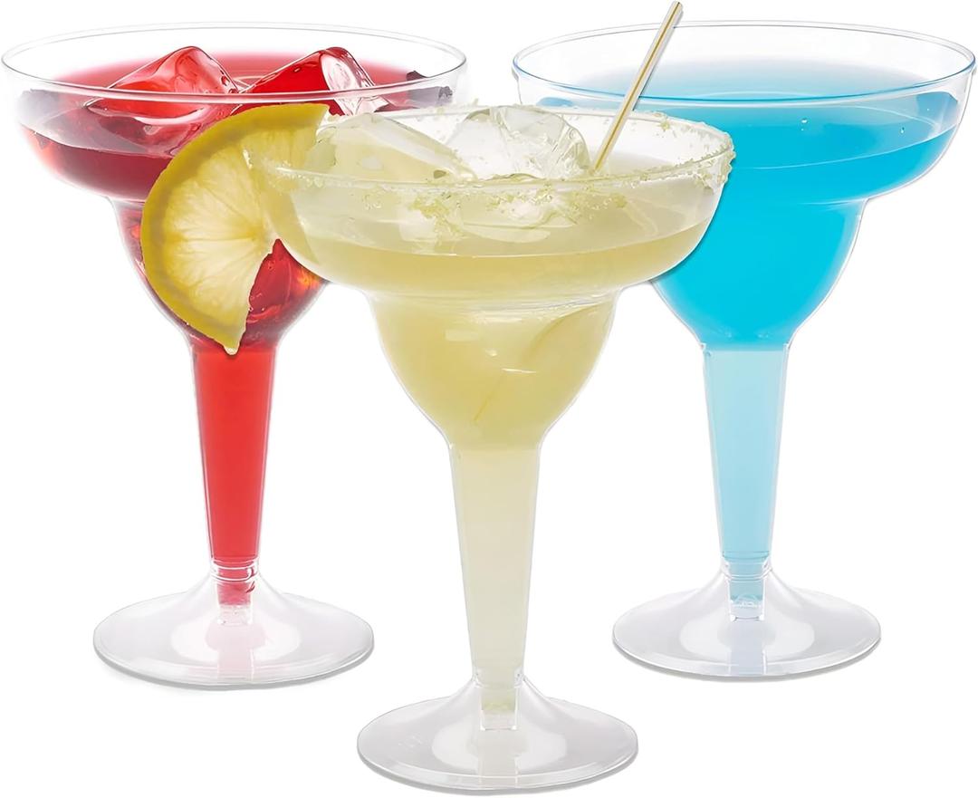 Prestee 50 Clear Plastic Margarita Glasses, 12oz - Heavy Duty Margarita Glasses Disposable for Cinco de Mayo Party Decorations, Taco Party, Plastic Cocktail Cups (Large (Pack of 50))