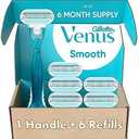 Gillette Venus Smooth Women's Razor Handle + 5Refills with Soft-Grip Gel Handle
